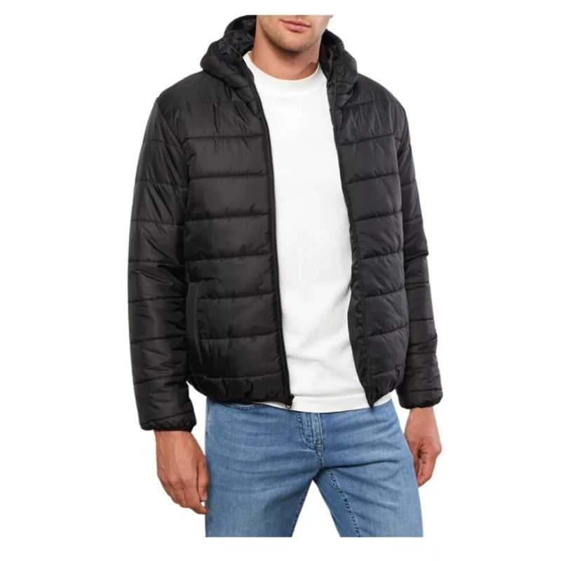Jaqueta Puffer Masculina Forrada com Capuz Impermeável
