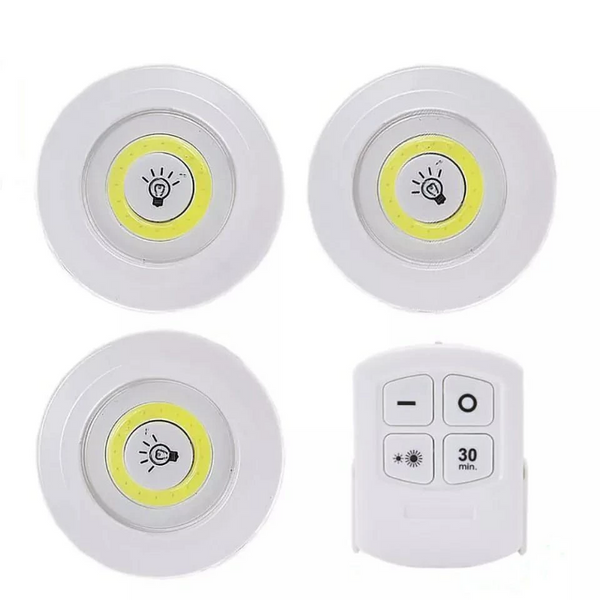 Kit 3 Luminárias LED Spot Sem Fio com Controle Remoto