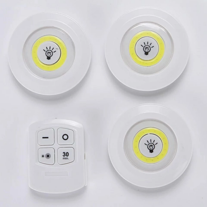 Kit 3 Luminárias LED Spot Sem Fio com Controle Remoto