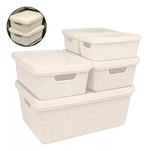 Kit 5 Caixas Organizadoras Multiuso com Tampa